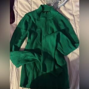 Green Ribbed Turtleneck Sweater